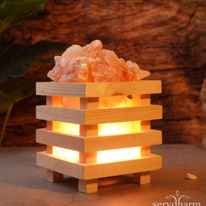 4 Ply Himalayan Rock Salt Wooden Basket Lamp | Strength & Balance