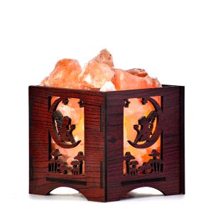 Fairy On Moon Himalayan Rock Salt Wooden Basket Lamp | Dreams & Serenity
