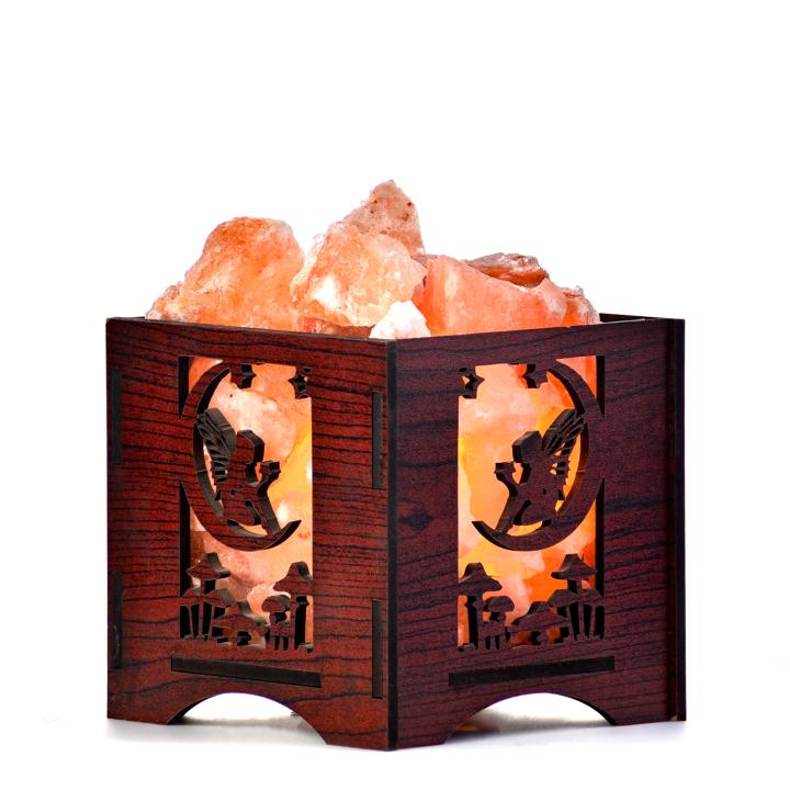Fairy On Moon Himalayan Rock Salt Wooden Basket Lamp | Dreams & Serenity