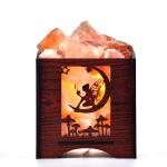 Fairy On Moon Himalayan Rock Salt Wooden Basket Lamp | Dreams & Serenity