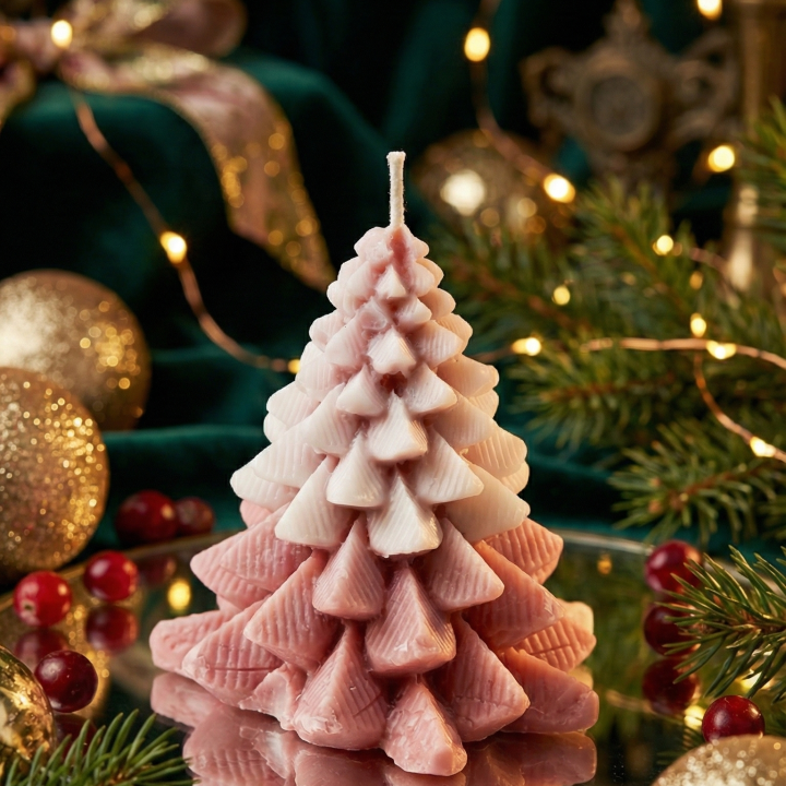 Blush Frost Christmas Tree Candle
