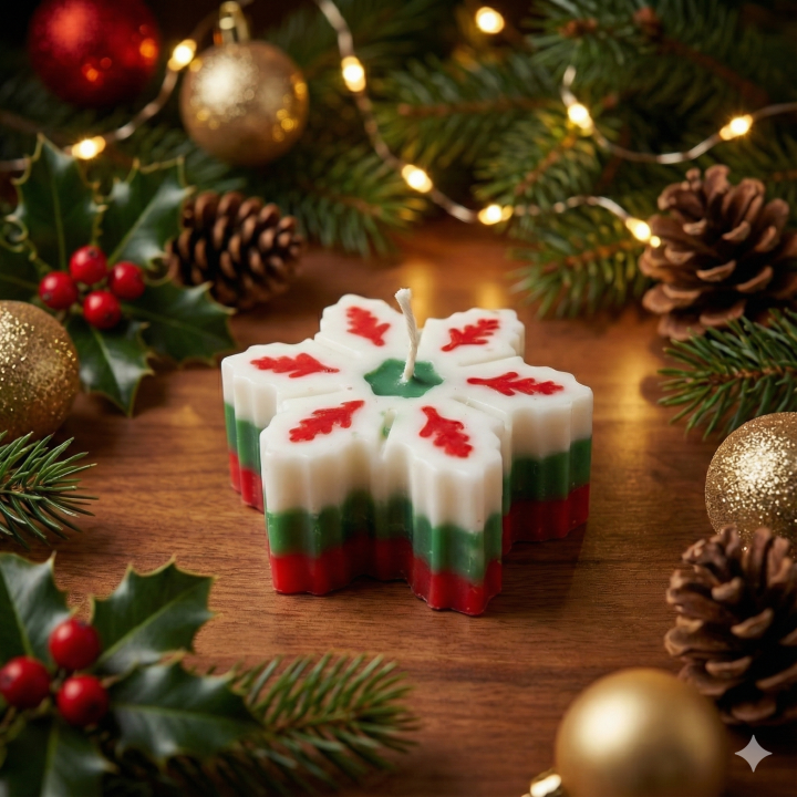 Holly Snowflake Festive Candle