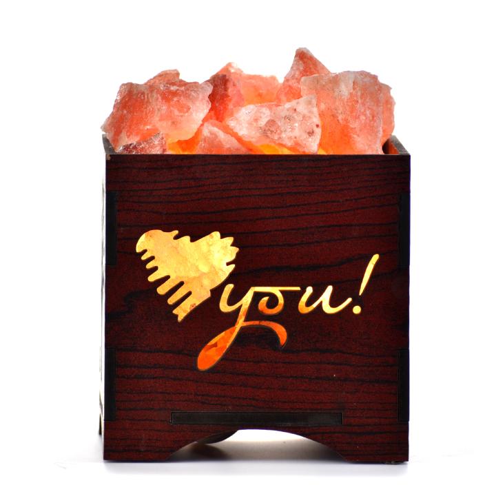 Love You Himalayan Rock Salt Wooden Basket Lamp | Love & Togetherness