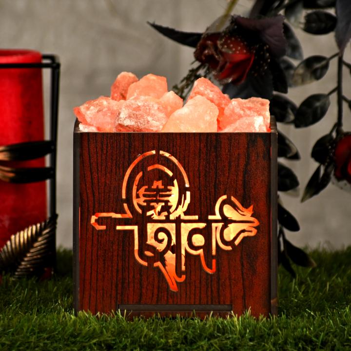 Mahakaal Himalayan Rock Salt Wooden Basket Lamp | Strength & Protection