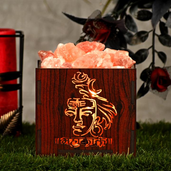 Mahakaal Himalayan Rock Salt Wooden Basket Lamp | Strength & Protection