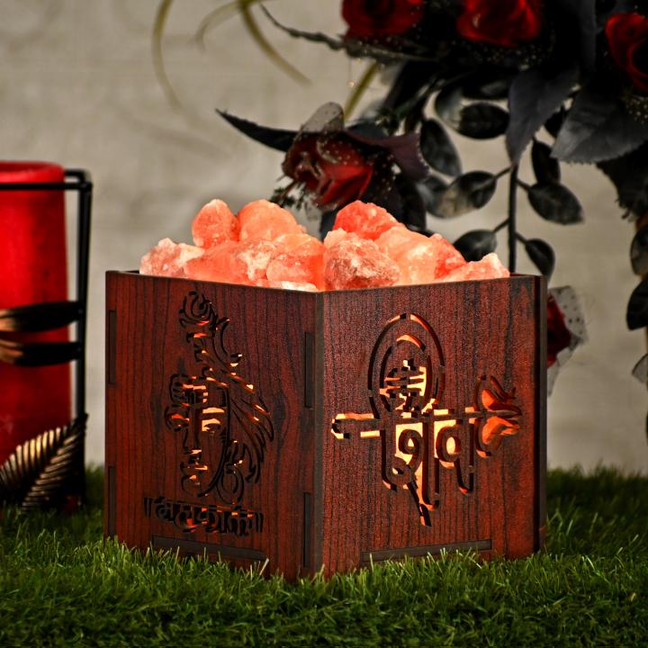 Mahakaal Himalayan Rock Salt Wooden Basket Lamp | Strength & Protection