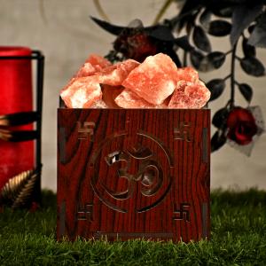OM Himalayan Rock Salt Wooden Basket Lamp | Love & Spirituality