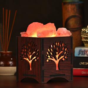 Wish Tree Himalayan Rock Salt Wooden Basket Lamp | Prosperity & Growth