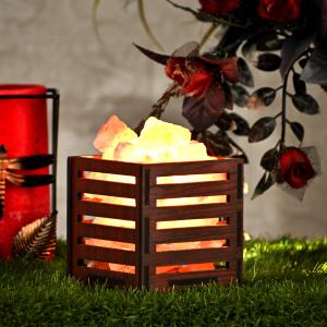 5 Ply Himalayan Rock Salt Wooden Basket Lamp | Strength & Balance