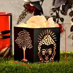 Buddha Tree Himalayan Rock Salt Wooden Basket Lamp | Enlightenment & Balance