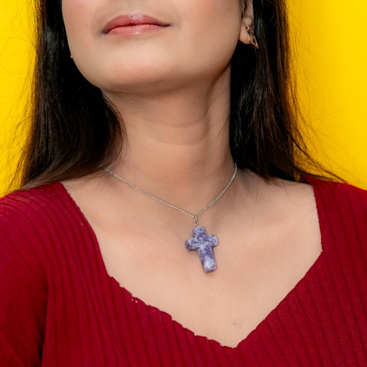 Lepidolite Cross Pendant | Calm & Balance Cross