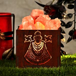 Khatu Shyam Himalayan Rock Salt Wooden Basket Lamp | Devotion & Blessings