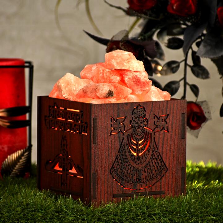 Khatu Shyam Himalayan Rock Salt Wooden Basket Lamp | Devotion & Blessings