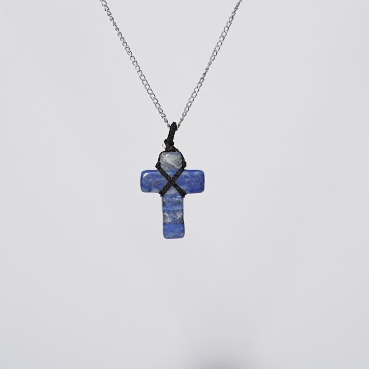 Lapis Lazuli Black Thread Cross Pendant | Wisdom & Faith Cross