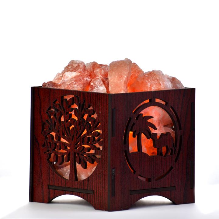 Dessert Tree Himalayan Rock Salt Wooden Basket Lamp | Enlightenment & Balance