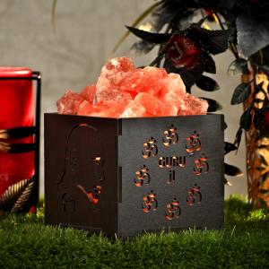 Guru Ji Face Himalayan Rock Salt Wooden Basket Lamp | Blessings & Peace