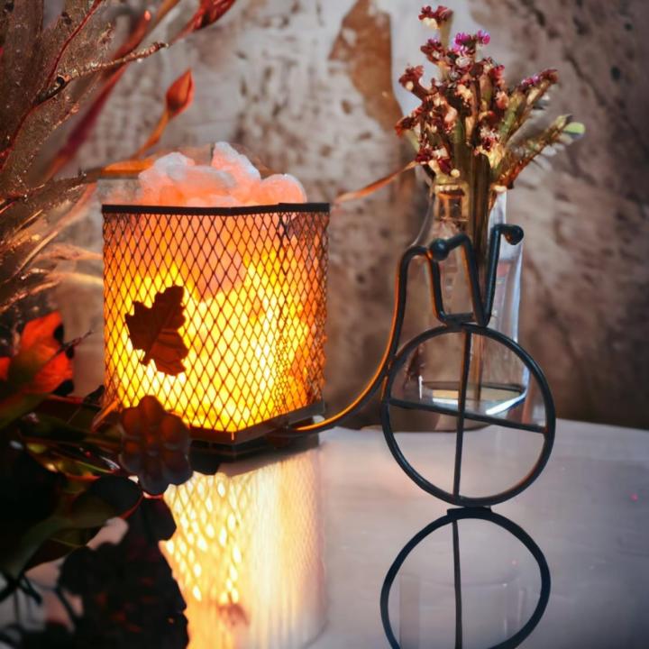 Cycle & Basket Himalayan Rock Salt Metal Basket Lamp | Aesthetic & Decor