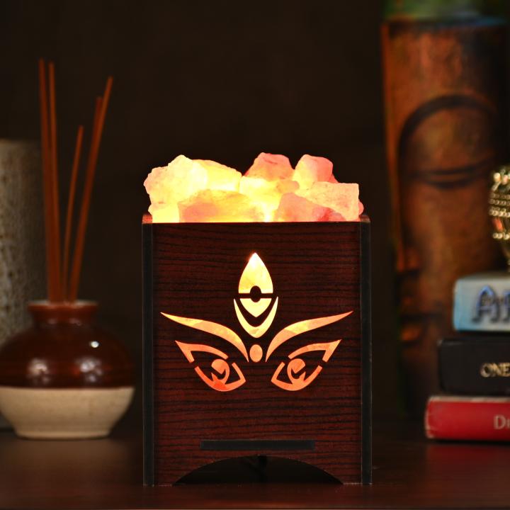 Maa Himalayan Rock Salt Wooden Basket Lamp | Love & Protection