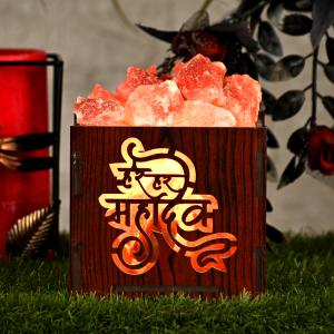 Om Namah Shivay Himalayan Rock Salt Wooden Basket Lamp | Strength & Transformation