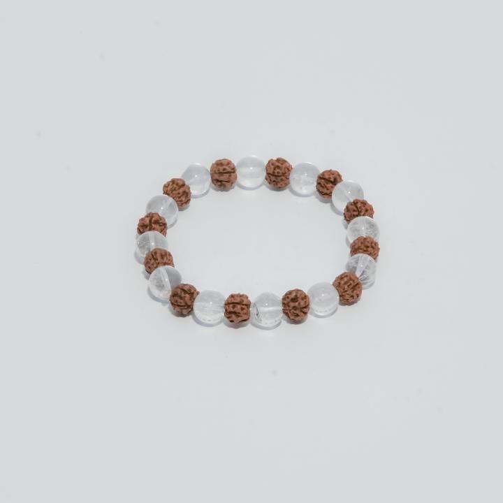 Rudraksha and Clear Quartz Bracelet | Clarity & Energy