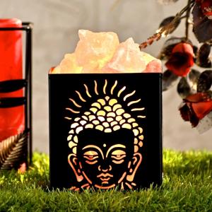 Buddha Tree Himalayan Rock Salt Wooden Basket Lamp | Enlightenment & Balance