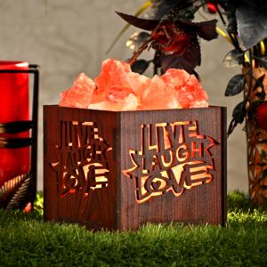 Live Laugh Himalayan Rock Salt Wooden Basket Lamp | Love & Spirituality