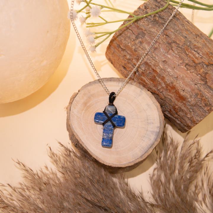 Lapis Lazuli Black Thread Cross Pendant | Wisdom & Faith Cross