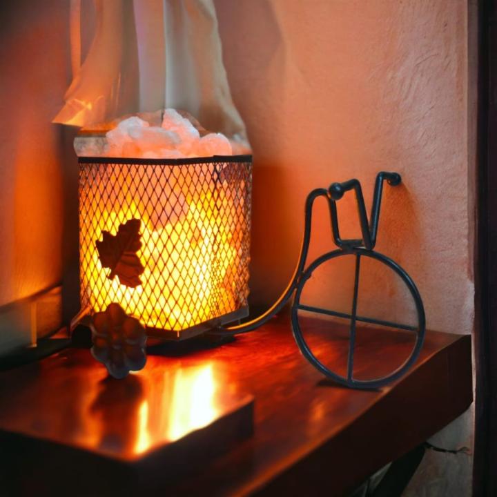 Cycle & Basket Himalayan Rock Salt Metal Basket Lamp | Aesthetic & Decor