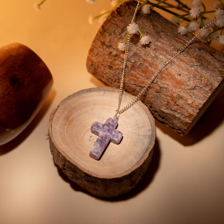 Lepidolite Cross Pendant | Calm & Balance Cross