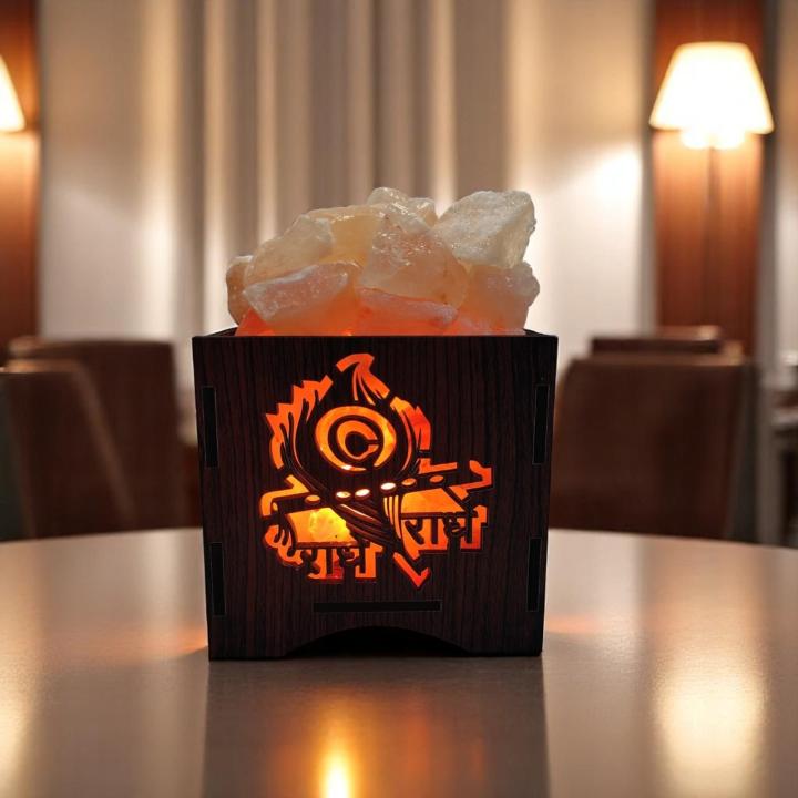 Radhe Radhe Himalayan Rock Salt Wooden Basket Lamp | Faith & Joy