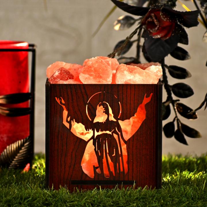 Jesus Angel Himalayan Rock Salt Wooden Basket Lamp | Love & Protection