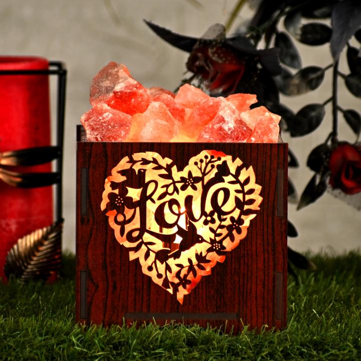 Love Rock Salt Wooden Basket Lamp | Love & Emotion
