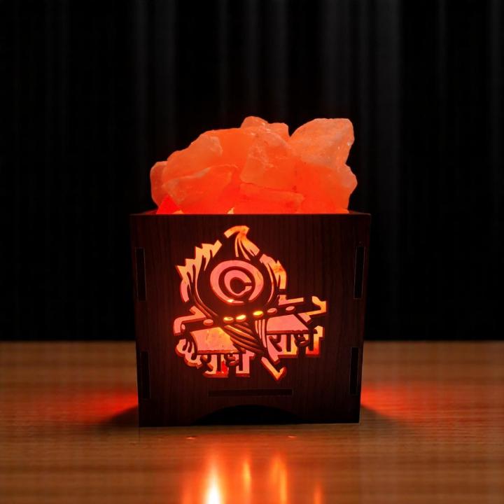 Radhe Radhe Himalayan Rock Salt Wooden Basket Lamp | Faith & Joy
