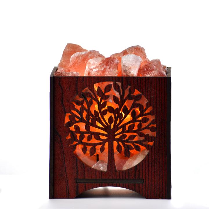 Dessert Tree Himalayan Rock Salt Wooden Basket Lamp | Enlightenment & Balance