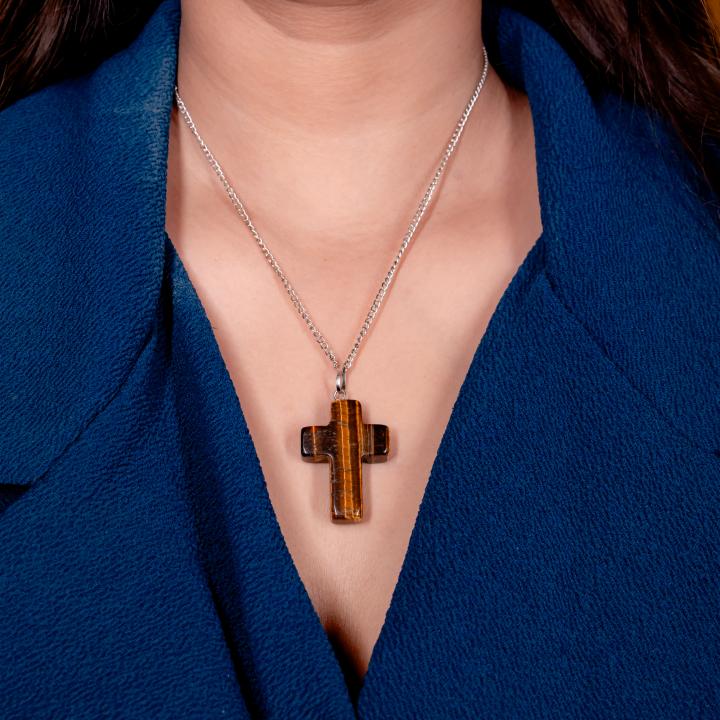 Tiger's Eye Cross Pendant | Faith in Strength