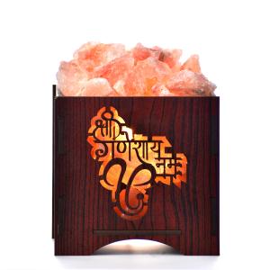 Ganesha Mantra Himalayan Rock Salt Basket Lamp | Wisdom & Prosperity