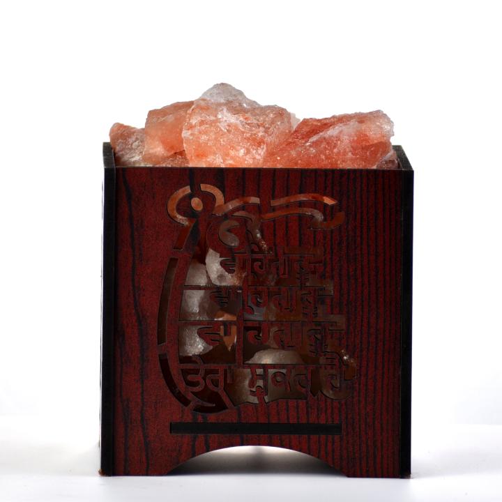 Waheguru Tera Shukar Himalayan Rock Salt Wooden Basket Lamp | Gratitude & Peace