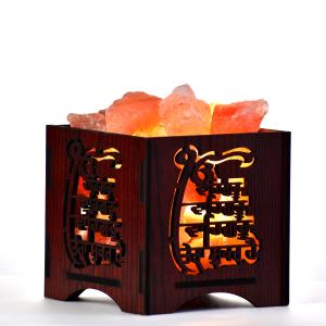 Waheguru Tera Shukar Himalayan Rock Salt Wooden Basket Lamp | Gratitude & Peace